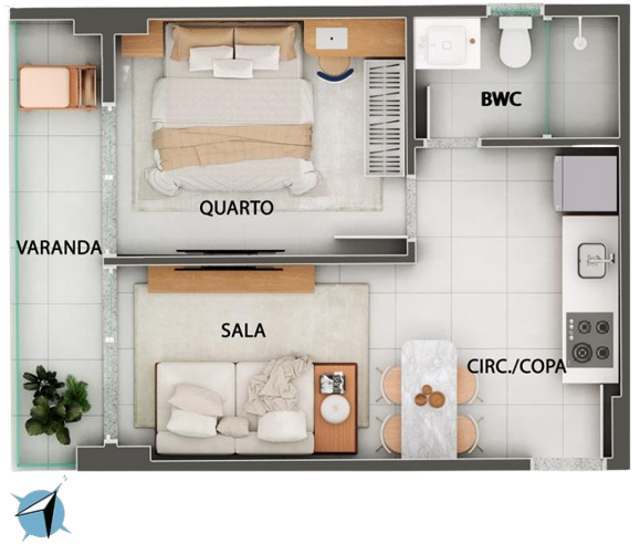 Quarto e sala 101 ao 1401