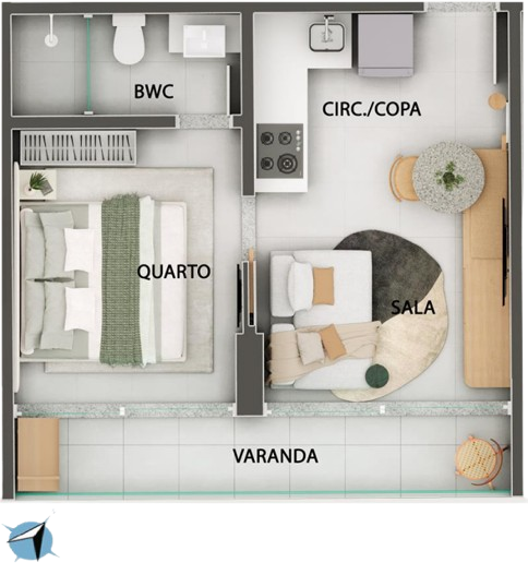 Quarto e sala 103 ao 1403